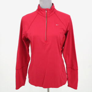 Nike Fit Dry Top Womens Large Red Quarter Zip Stretch Knit Mock Neck Exercise